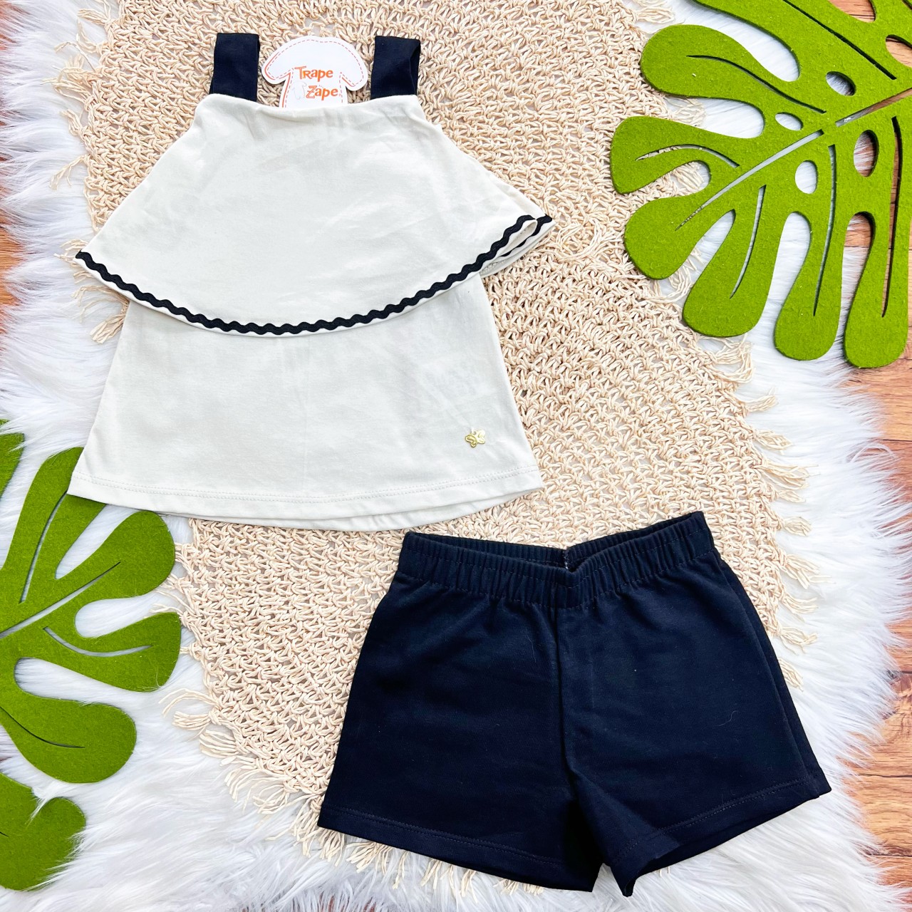 Conj. Regata com Babadinho e Short - Areia e Preto